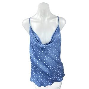Style Rack Women's Blue Polka Dot Sleeveless Cowl Neck Cami Camisole Tank Top L